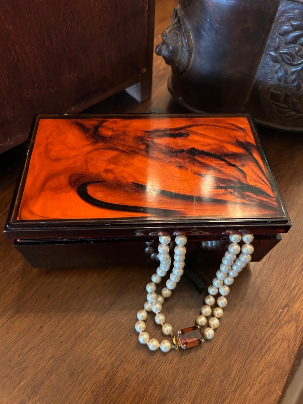 Vintage MCM Lucite Tortoiseshell Jewelry Box